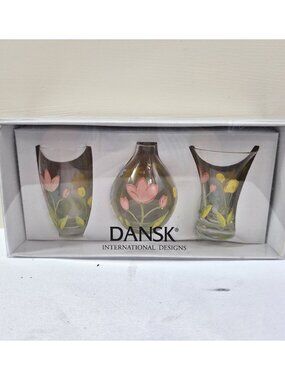 Dansk Rainbow Garden Set Of 3 Hand-Painted Mini Vases In Box